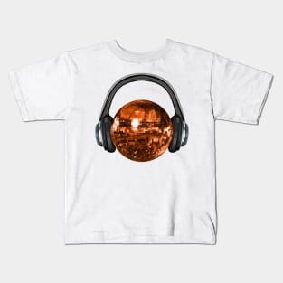 Groovy Orange Disco Ball with Headphones Kids T-Shirt